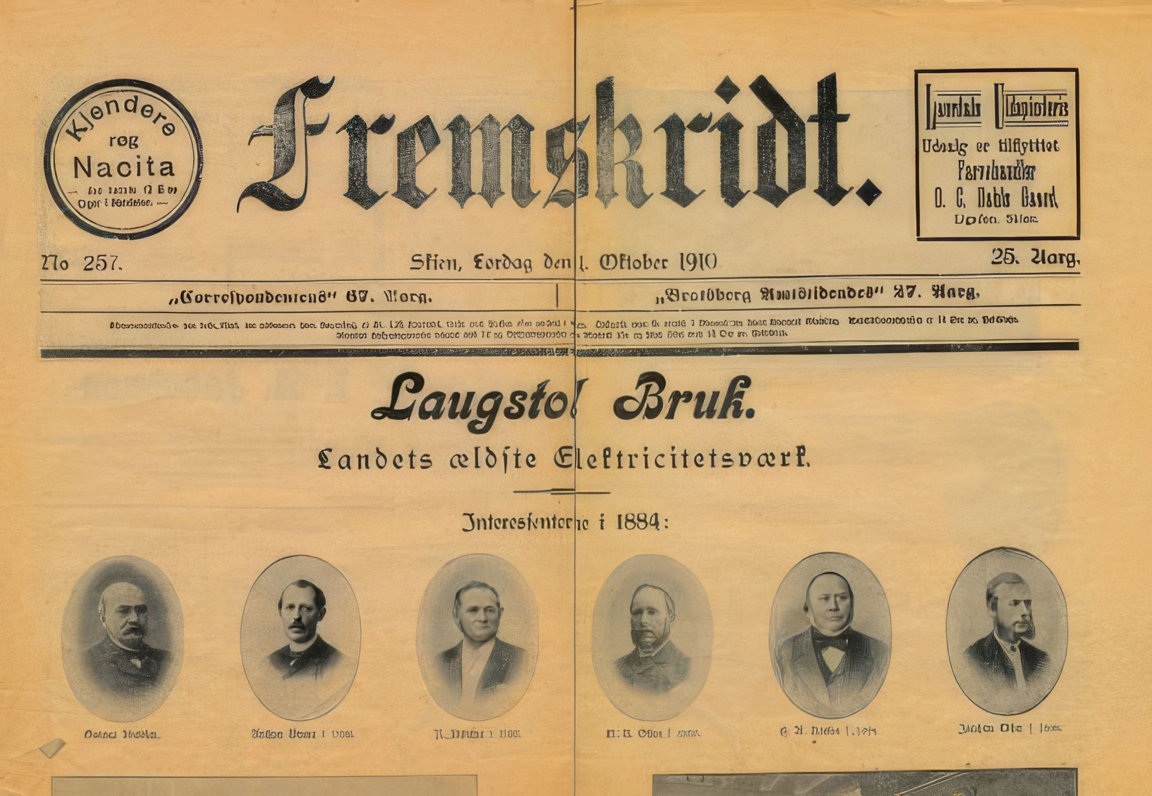 Utklipp fra avisen Fremskridt oktober 1910.